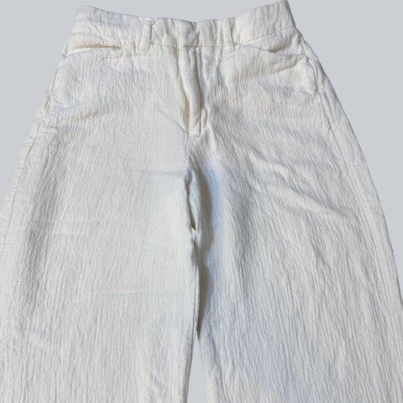 Zara Womens Ivory Textured Wide Leg Pants XS High-Waist Viscose/Linen Bohocore - Picture 2 of 13